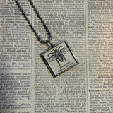 Honeybee, vintage 1930s dictionary illustration, up-cycled to hand-soldered glass pendant