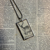 Fallow deer, vintage 1930s dictionary illustration, up-cycled to hand-soldered glass pendant