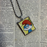 Smurfs, vintage comic illustrations up-cycled to soldered glass pendant