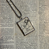 Pug dog, vintage 1930s dictionary illustration, up-cycled to hand-soldered glass pendant