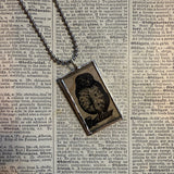 Owl, Raven, vintage illustrations, up-cycled to soldered glass pendant