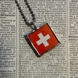Zurich, Switzerland vintage map and flag, hand-soldered glass pendant