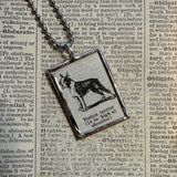 Boston Terrier dog, vintage 1930s dictionary illustration, up-cycled to hand-soldered glass pendant
