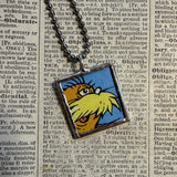The Lorax, original illustrations from vintage book, up-cycled to soldered glass pendant