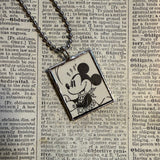 Mickey Mouse, vintage illustrations, up-cycled to soldered glass pendant