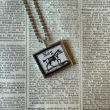 Nag horse and cow, vintage illustrations upcycled to soldered glass pendant