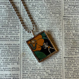 Fairies on mushroom and california poppy, vintage children's book illustration up-cycled to soldered glass pendant