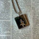 Fairies on mushroom and california poppy, vintage children's book illustration up-cycled to soldered glass pendant