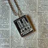 Paris France, Eiffel Tower, Notre Dame, hand-soldered glass pendant, vintage illustrations,  upcycled to soldered glass pendant
