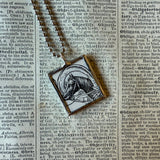 Horses and horseshoes vintage illustrations, up-cycled to hand soldered glass pendant