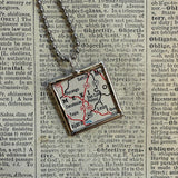 Mexico vintage map, hand-soldered glass pendant