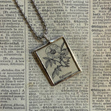 Eglantine flower, vintage botanical dictionary illustration, upcycled to soldered glass pendant