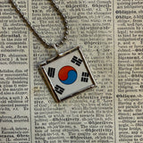 Seoul Korea vintage map and flag, hand-soldered glass pendant