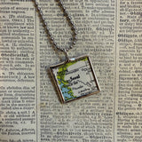 Seoul Korea vintage map and flag, hand-soldered glass pendant