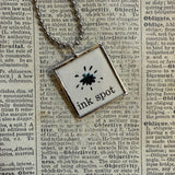 Ink spot and safety pin, original illustrations from vintage Richard Scarry book, up-cycled to soldered glass pendant
