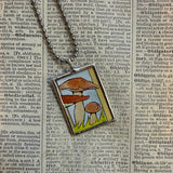 Mushroom squirrel, vintage children's book illustrations up-cycled to soldered glass pendant
