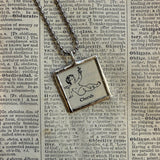 Cherub, vintage dictionary illustration, hand soldered glass pendant, upcycled to soldered glass pendant