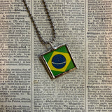 Rio de Janeiro, Brazil vintage map and flag, hand-soldered glass pendant