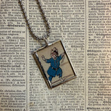 Bulldog, dogs, vintage children's book illustration, up-cycled to hand-soldered glass pendant
