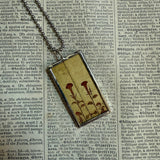 White cherry blossoms, red canna flowers, vintage japanese painted screen up-cycled to soldered glass pendant