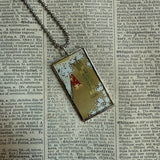 White cherry blossoms, red canna flowers, vintage japanese painted screen up-cycled to soldered glass pendant