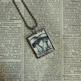 Mushroom / fungus, vintage natural history illustrations up-cycled to soldered glass pendant