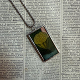 Lotus flower and seed pod vintage natural history illustrations up-cycled to soldered glass pendant