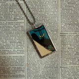 Moon and mushrooms, vintage children's book illustrations, hand-soldered glass pendant