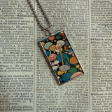Moon and mushrooms, vintage children's book illustrations, hand-soldered glass pendant