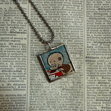 Pogo and Albert the Alligator, original illustrations from a vintage comic, up-cycled to soldered glass pendant