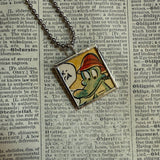 Pogo and Albert the Alligator, original illustrations from a vintage comic, up-cycled to soldered glass pendant