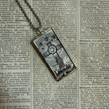 Cross, madonna and child, religious iconography, upcycled to soldered glass pendant