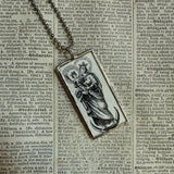 Cross, madonna and child, religious iconography, upcycled to soldered glass pendant