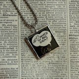 Bang! onomatopoeia, speech bubble vintage comic book illustration, upcycled to soldered glass pendant