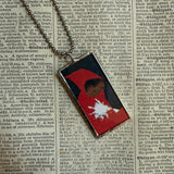 The Snowy Day, vintage children's book illustrations, upcycled to soldered glass pendant
