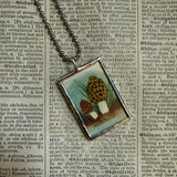 Mushroom / fungus, vintage natural history illustrations up-cycled to soldered glass pendant