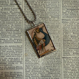Peacock and flowers, vintage folk art illustrations, up-cycled to soldered glass pendant