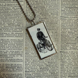Bicycles, vintage victorian woodcut illustrations, up-cycled to soldered glass pendant