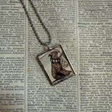 Bulldog, dogs, vintage children's book illustration, up-cycled to hand-soldered glass pendant