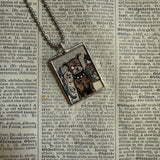 Bulldog, dogs, vintage children's book illustration, up-cycled to hand-soldered glass pendant