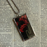 00Red poppy, vintage art nouveau illustration, upcycled to soldered glass pendant