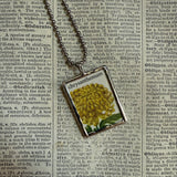 Chrysanthemum and dahlia flowers vintage natural history illustrations up-cycled to soldered glass pendant