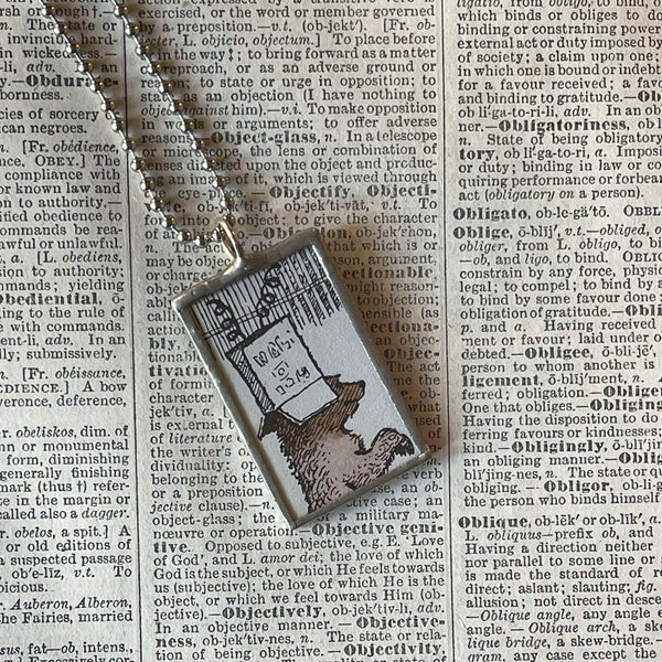 Little Bear, Sendak, vintage children's book illustrations, up-cycled to soldered glass pendant