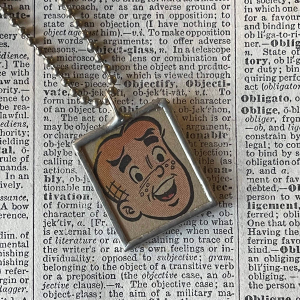 Archie & Jughead, Archie comics, original vintage 1970s comic book illustrations, upcycled to soldered glass pendant