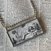 Momento mori, victorian funeral graphics, vintage illustrations up-cycled to soldered glass pendant