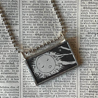 Moon and stars vintage illustrations, up-cycled to hand-soldered glass pendant