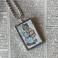 Peter Rabbit, Beatrix Potter, original illustrations from vintage, children's classic book, up-cycled to soldered glass pendant