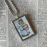 Peter Rabbit, Beatrix Potter, original illustrations from vintage, children's classic book, up-cycled to soldered glass pendant