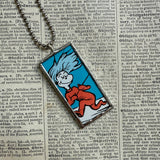 Cat in the Hat, original illustrations from vintage book, up-cycled to soldered glass pendant