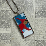 The Snowy Day, vintage children's book illustrations, upcycled to soldered glass pendant